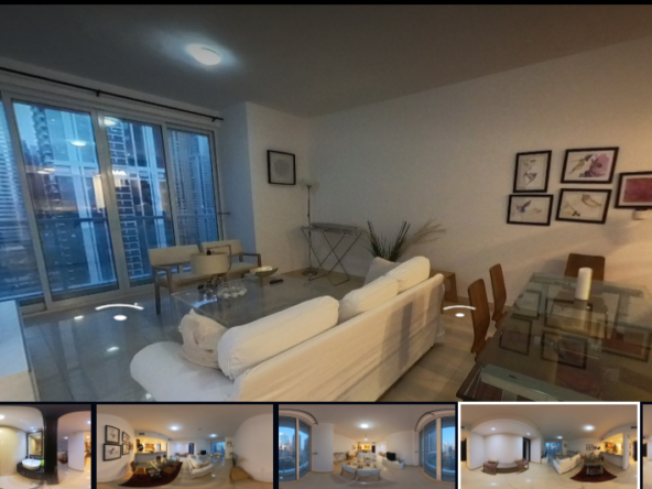 360 Virtual Tour: One-bedroom apartment at Movenpick, JLT Dubai, featuring a live TV screen and room descriptions accompanied by ambient music. Sitora360.com offers personalized property tours for a seamless rental or sale process. Contact for a captivating visual experience of your property.