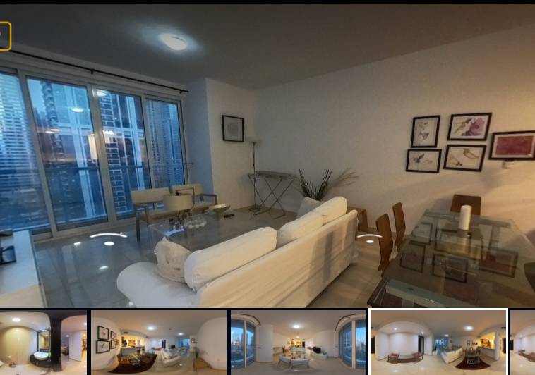 360 Virtual Tour: One-bedroom apartment at Movenpick, JLT Dubai, featuring a live TV screen and room descriptions accompanied by ambient music. Sitora360.com offers personalized property tours for a seamless rental or sale process. Contact for a captivating visual experience of your property.